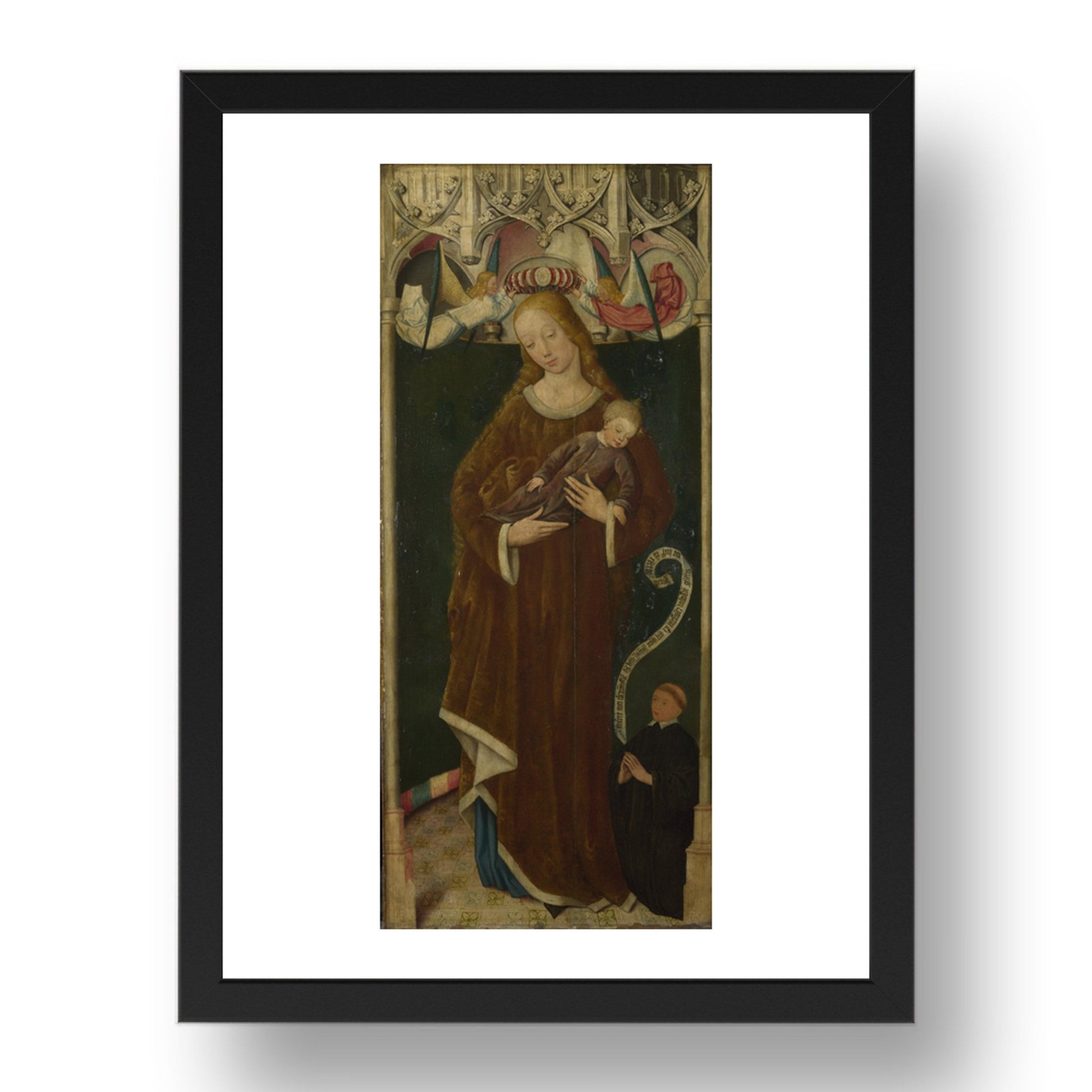 Circle of the Master of Liesborn: The Virgin and Child with a Donor, Poster in 17x13"(A3) Frame
