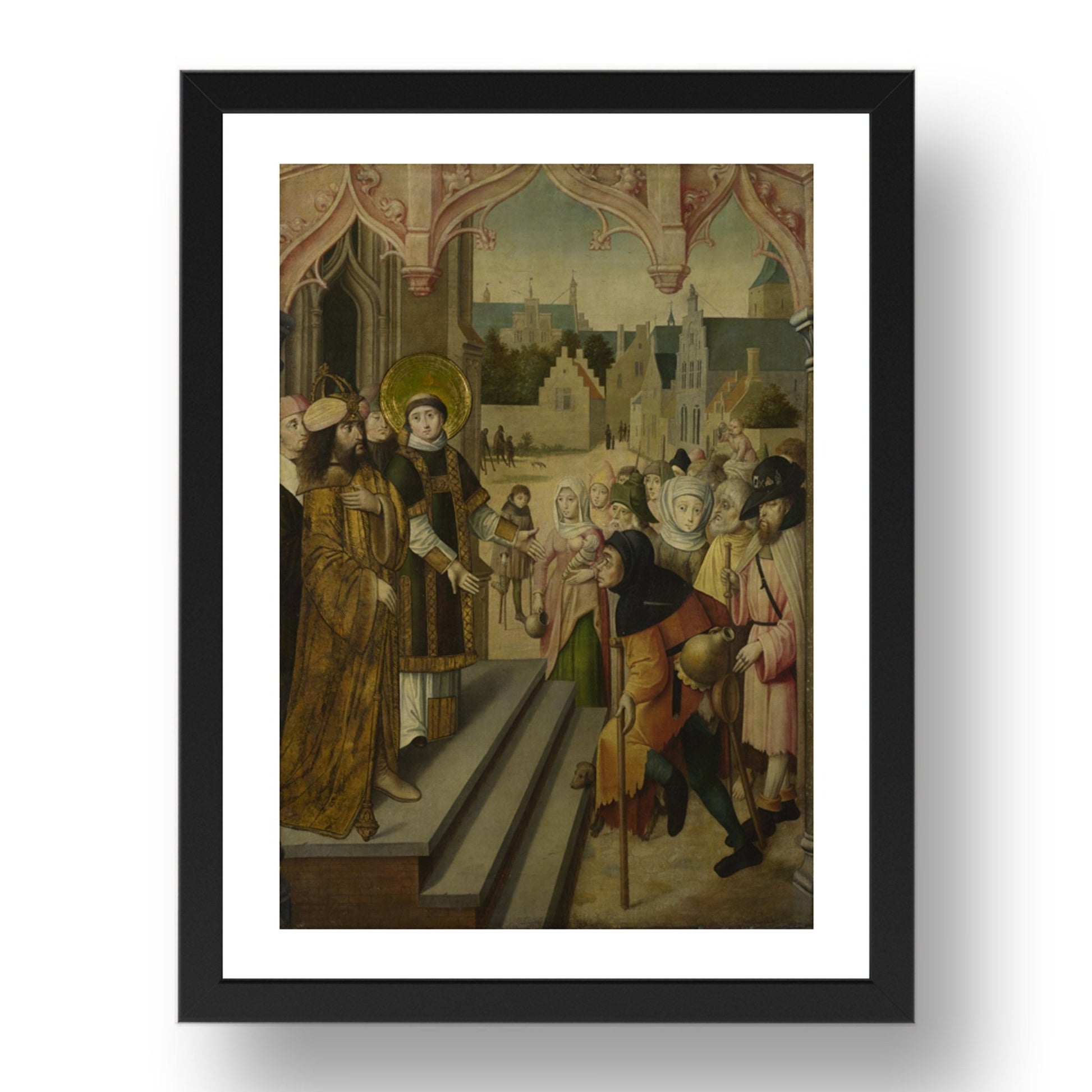 Circle of the Master of the Saint Ursula Legend (Cologne): Saint Lawrence before the Prefect, Poster in 17x13"(A3) Frame