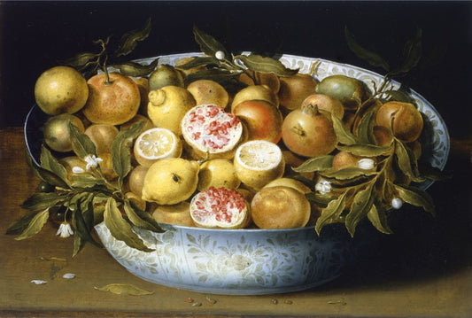 Citrons, grenades et branches de citronnier dans une coupe de Chine posee sur un entablement", vintage artwork by Osias Beert, A3 (16x12") Poster Print