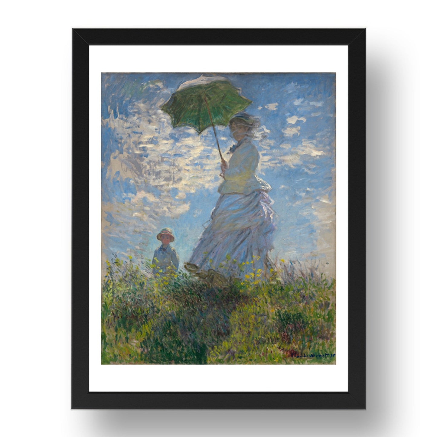 Claude Monet Woman w Parasol (Artist's wife & son)  vintage art, A3 (16x12") Poster Print