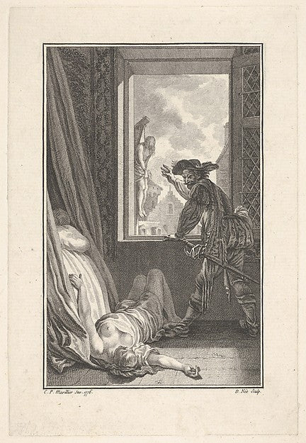 Clément Pierre Marillier , François Denis Née:Illustration for 'Philosophie de la nature' 1776, vintage artwork, 16x12"(A3) Poster Print