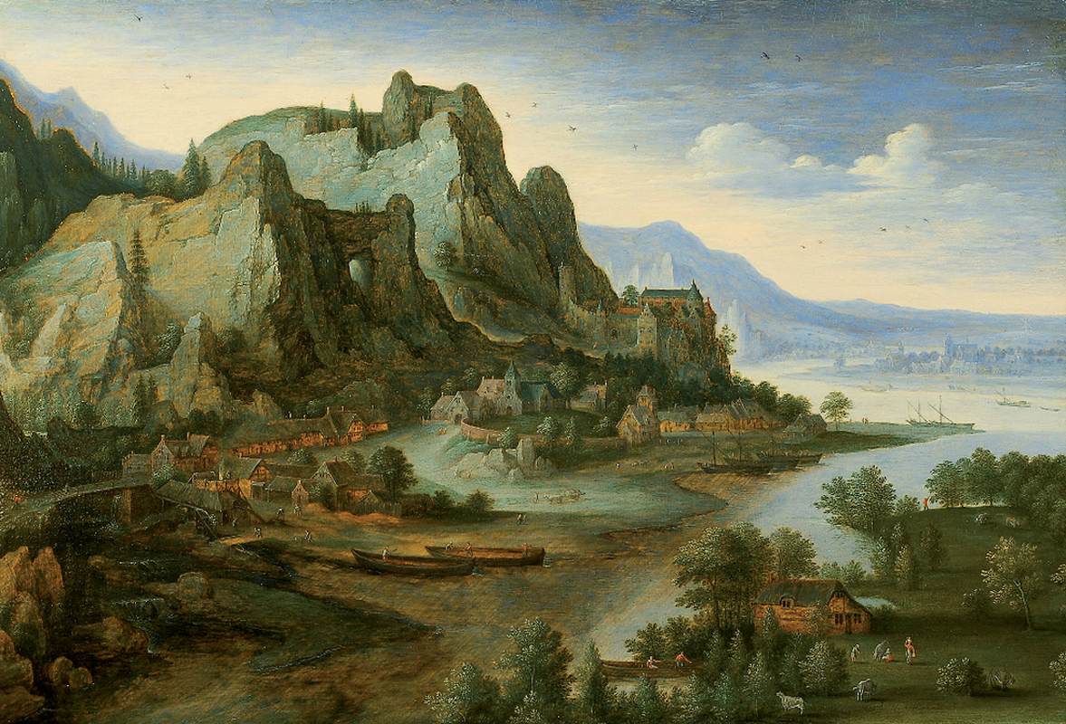 Coastal Landscape of the Rhine Valley, vintage artwork by Attributed to Marten Ryckaert, 12x8" (A4) Poster