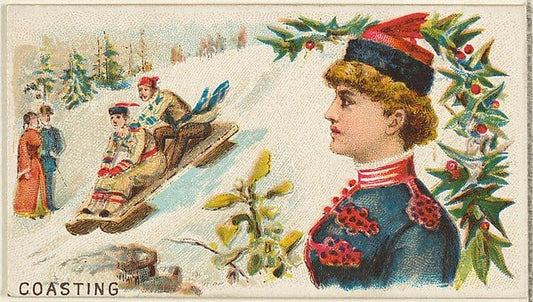 :Coasting from the Games and Sports series for Old Judge Cigarettes 1889, vintage artwork, 16x12"(A3) Poster Print