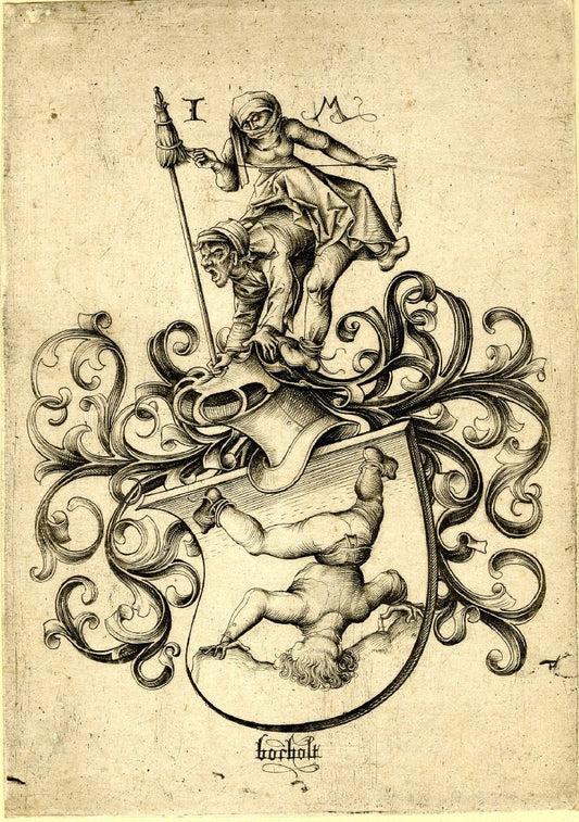 Coat of arms with tumbling boy, vintage artwork by Master of the Housebook, A3 (16x12") Poster Print