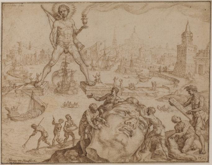 Colossus of Rhodes, vintage artwork by Maerten van Heemskerck, A3 (16x12") Poster Print