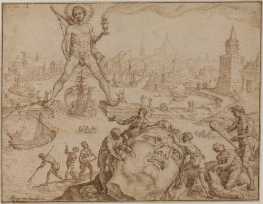 Colossus of Rhodes, vintage artwork by Maerten van Heemskerck, A3 (16x12") Poster Print