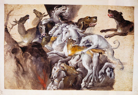 Composition with Animals - Dogs, Horses and Deer, vintage artwork by Giuseppe Arcimboldo, A3 (16x12") Poster Print