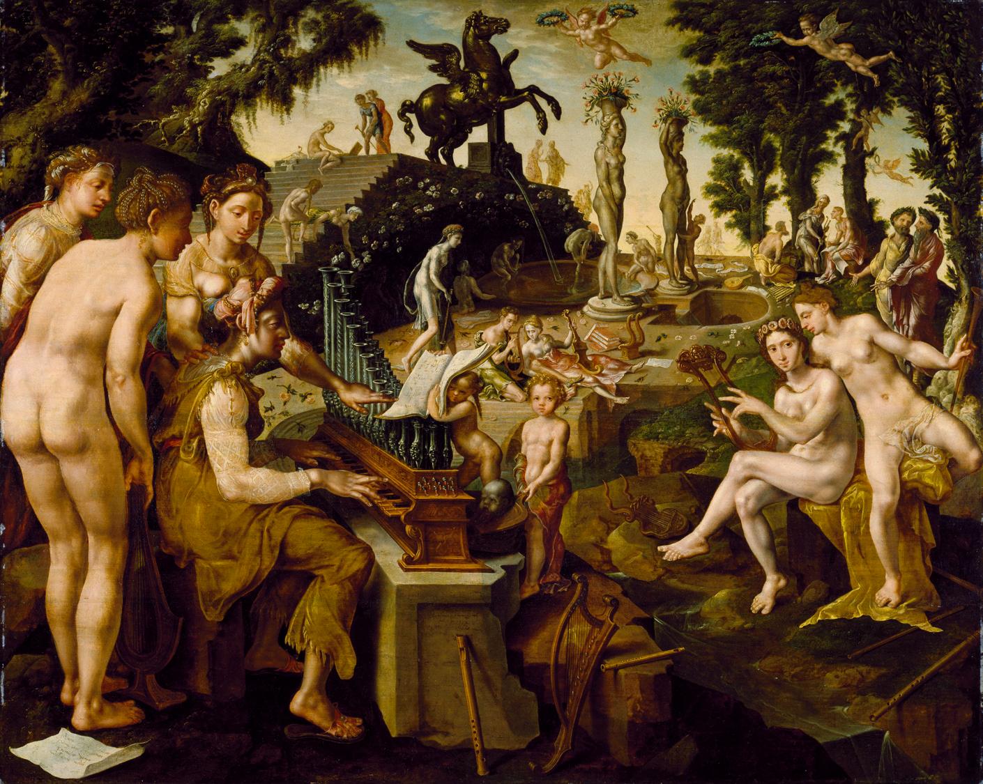 Concert of Apollo and the Muses on Mount Helicon, vintage artwork by Maerten van Heemskerck, A3 (16x12") Poster Print