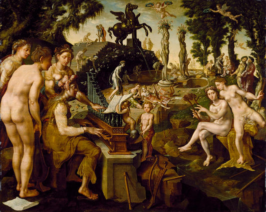 Concert of Apollo and the Muses on Mount Helicon, vintage artwork by Maerten van Heemskerck, A3 (16x12") Poster Print