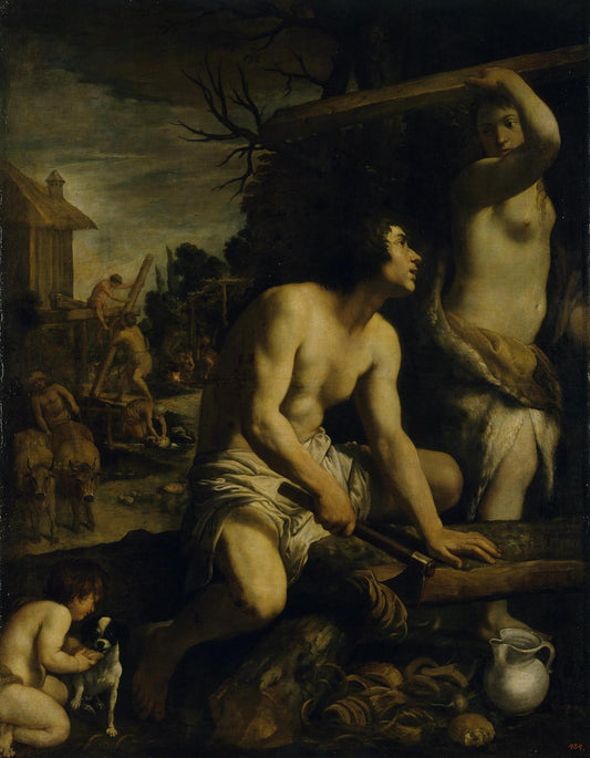 Construction of Noah's Ark, vintage artwork by Guido Reni, 12x8" (A4) Poster