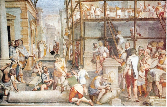 Construction of Strada Nuova, vintage artwork by Luca Cambiaso, A3 (16x12") Poster Print