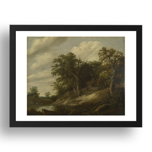 Cornelis Decker: A Cottage among Trees on the Bank of a Stream, Poster in 17x13"(A3) Frame
