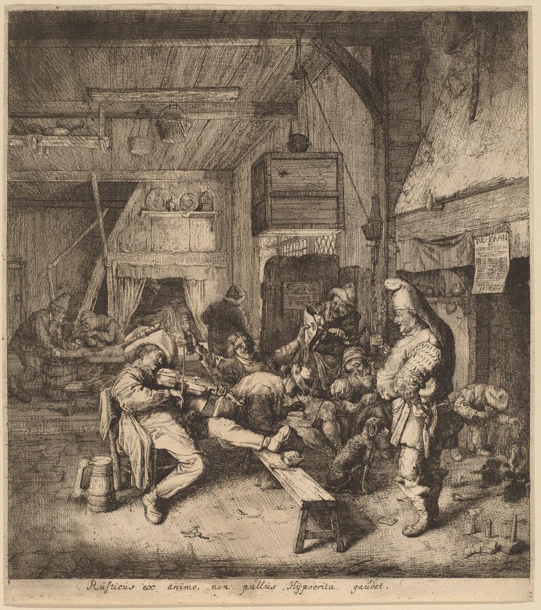Cornelis Dusart:Violin Player Seated in a Tavern,16x12"(A3) Poster