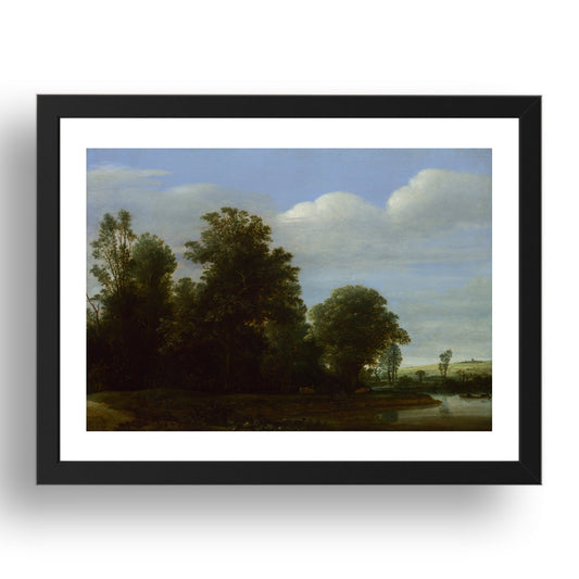 Cornelis Vroom: A Landscape with a River by a Wood, Poster in 17x13"(A3) Frame