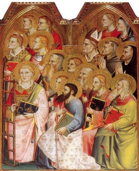 Coronation of the Virgin (detail from central panel), vintage artwork by Giovanni del Biondo, A3 (16x12") Poster Print