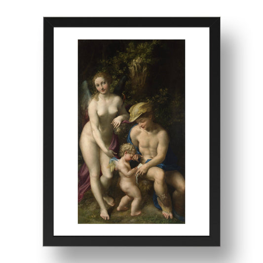 Correggio: Venus with Mercury and Cupid (The School of Love), Poster in 17x13"(A3) Frame