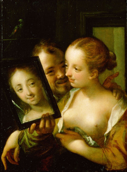 Couple with a Mirror, vintage artwork by Hans von Aachen, A3 (16x12") Poster Print