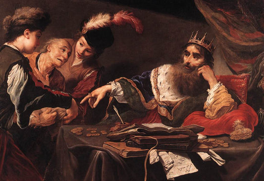 Croesus Receiving Tribute from a Lydian Peasant, vintage artwork by Claude Vignon, 12x8" (A4) Poster