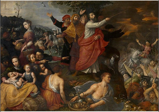 Crossing of the Red Sea, vintage artwork by Maarten Pepyn, 12x8" (A4) Poster