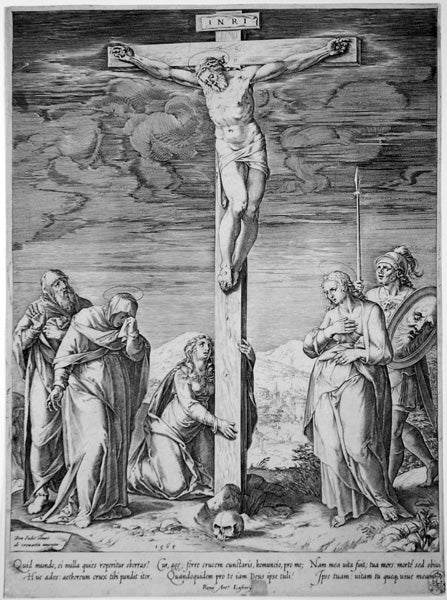 Crucifixion (after Giulio Clovio), vintage artwork by Cornelis Cort, A3 (16x12") Poster Print