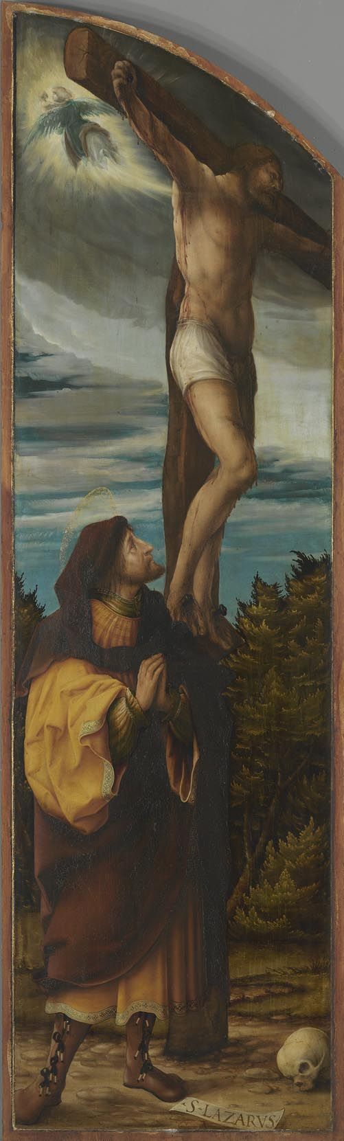 Crucifixion Altar, left wing: The penitent Thief and Lazarus, vintage artwork by Hans Burgkmair, A3 (16x12") Poster Print
