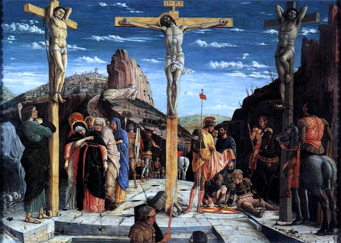 Define Predella Crucifixion (Predella center panel of the San Zeno-altarpiece), vintag ...