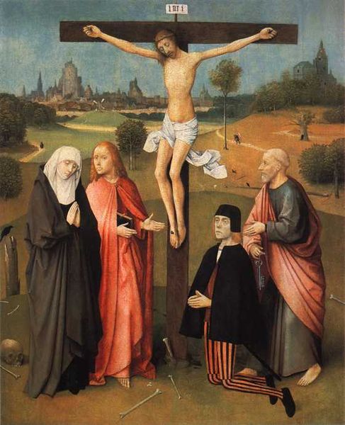Crucifixion with Donor, vintage artwork by Jheronimus Bosch, A3 (16x12") Poster Print
