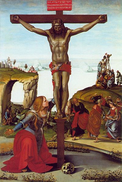 Crucifixion with Mary Magdalene, vintage artwork by Luca Signorelli, A3 (16x12") Poster Print