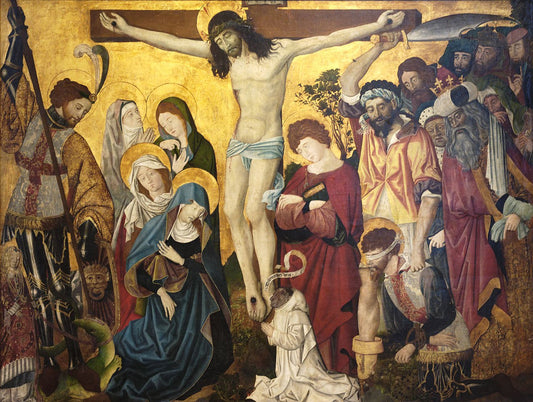 Crucifixion with Saints and Donor, vintage artwork by Henri Bellechose, A3 (16x12") Poster Print