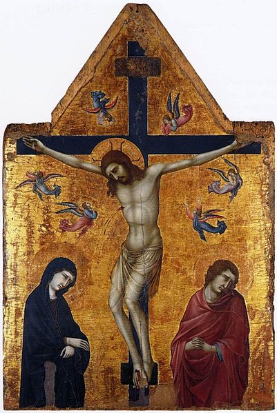 Crucifixion with the Virgin and Saint John the Evangelist, vintage artwork by Ugolino di Nerio, 12x8" (A4) Poster
