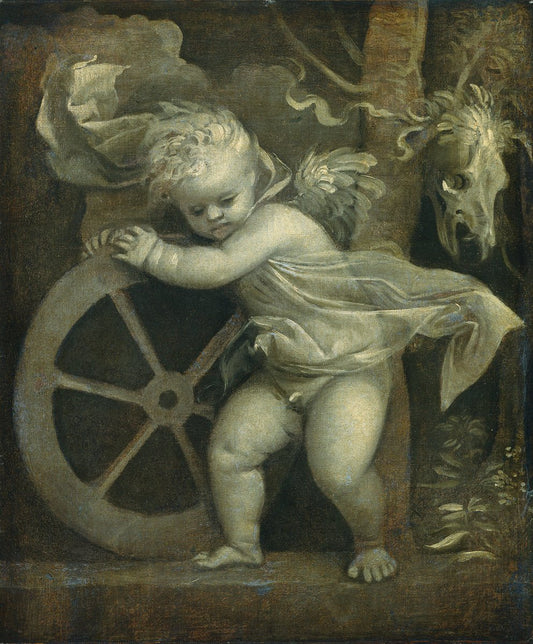 Cupid with the Wheel of Fortune, vintage artwork by Titian, A3 (16x12") Poster Print