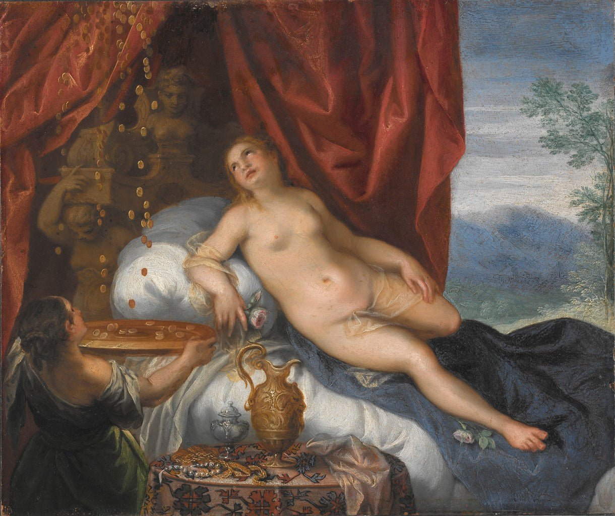 Danaë and the Shower of Gold, vintage artwork by Hans Rottenhammer, A3 (16x12") Poster Print