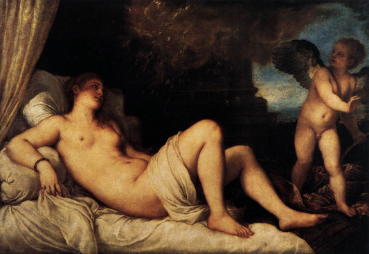 Danaë with Eros (Naples), vintage artwork by Titian, A3 (16x12") Poster Print