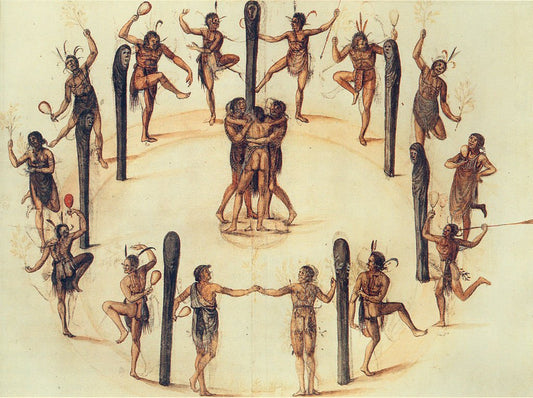 Dancing Indians in North Carolina, vintage artwork by John White, A3 (16x12") Poster Print