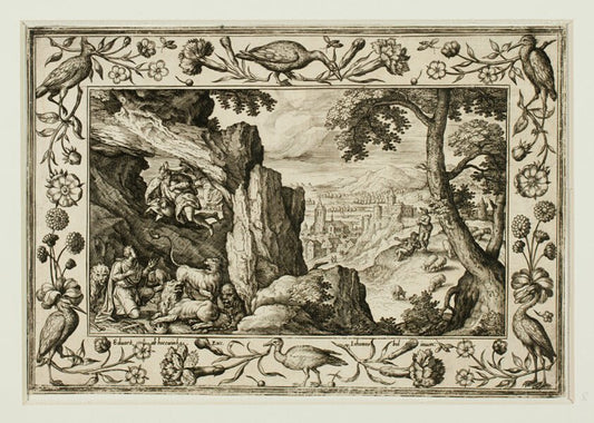 Daniel in the Lion's Den, from Landscapes with Old and New Testament Scenes and Hunting Scenes by  Adriaen Collaert (Flemish, c. 1560–1618) , 23x16"( A2 size ) Poster Print