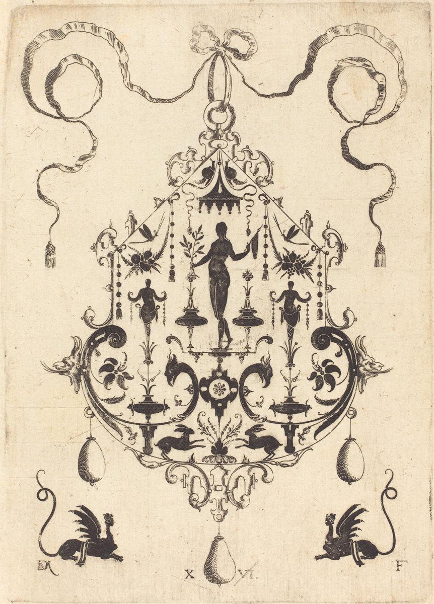 Daniel Mignot:Large Pendant, Victory Flanked by Two Herms at,16x12"(A3) Poster