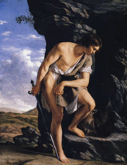 David Contemplating the Head of Goliath, vintage artwork by Orazio Gentileschi, A3 (16x12") Poster Print