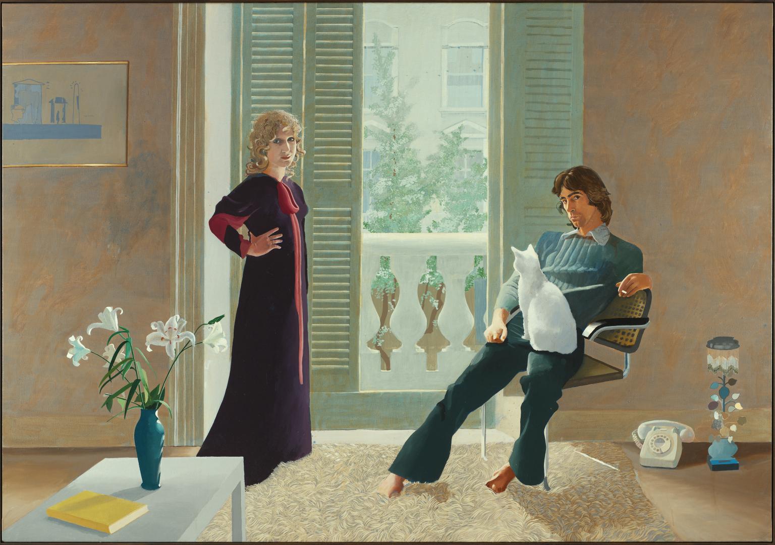 David Hockney - Mr And Mrs Clark And (cat) Percy by David Hockney, Poster Print