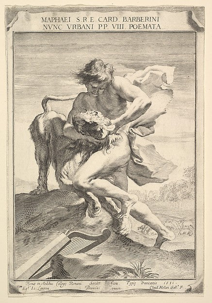 David Strangling the Lion 1631-Claude Mellan, After Gian Loren, vintage art, A3 (16x12") Poster Print