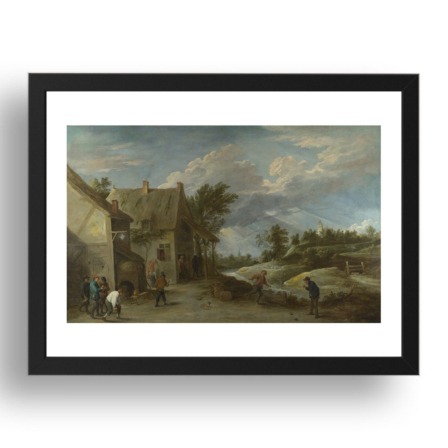 David Teniers the Younger: Peasants playing Bowls outside a Village Inn, Poster in 17x13"(A3) Frame