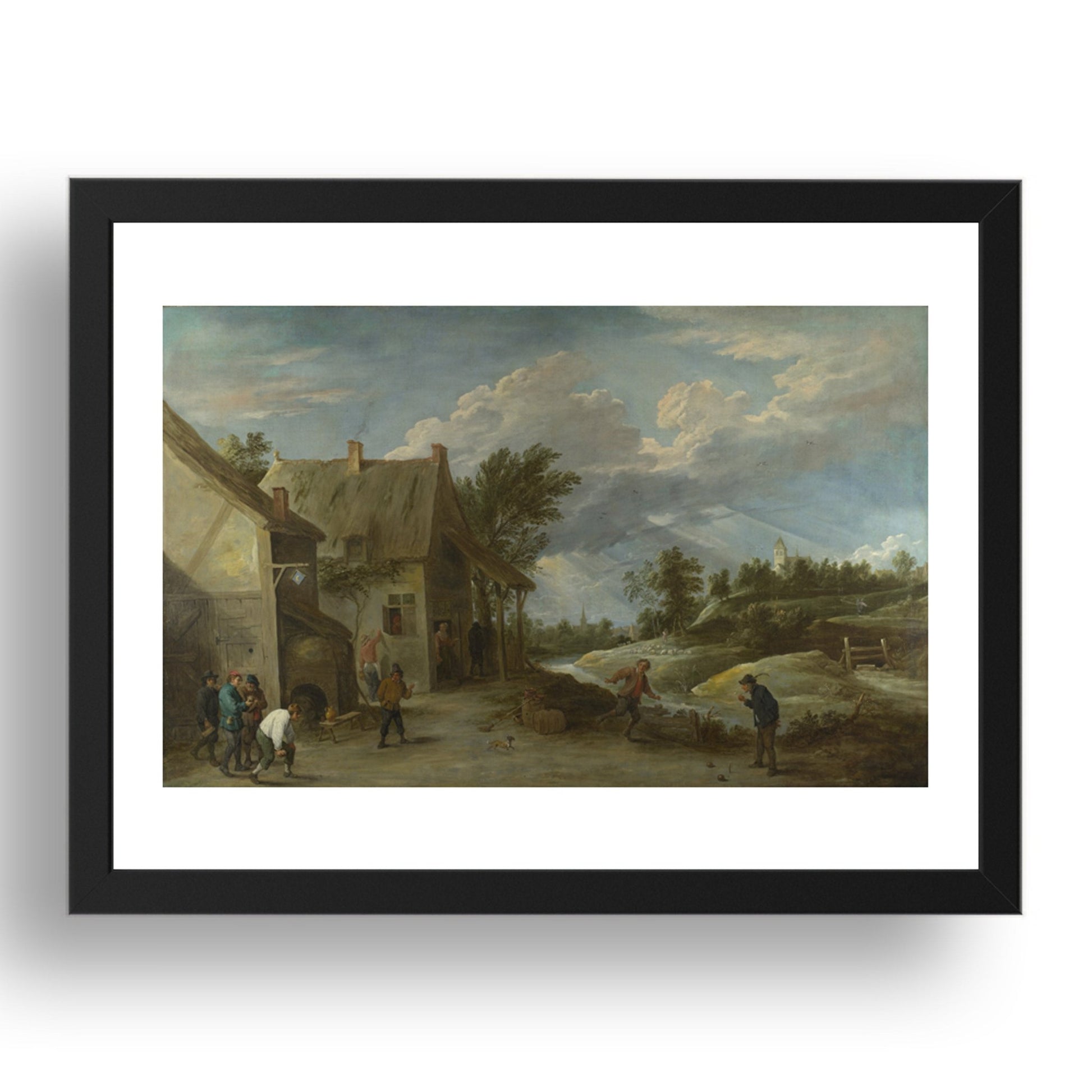 David Teniers the Younger: Peasants playing Bowls outside a Village Inn, Poster in 17x13"(A3) Frame