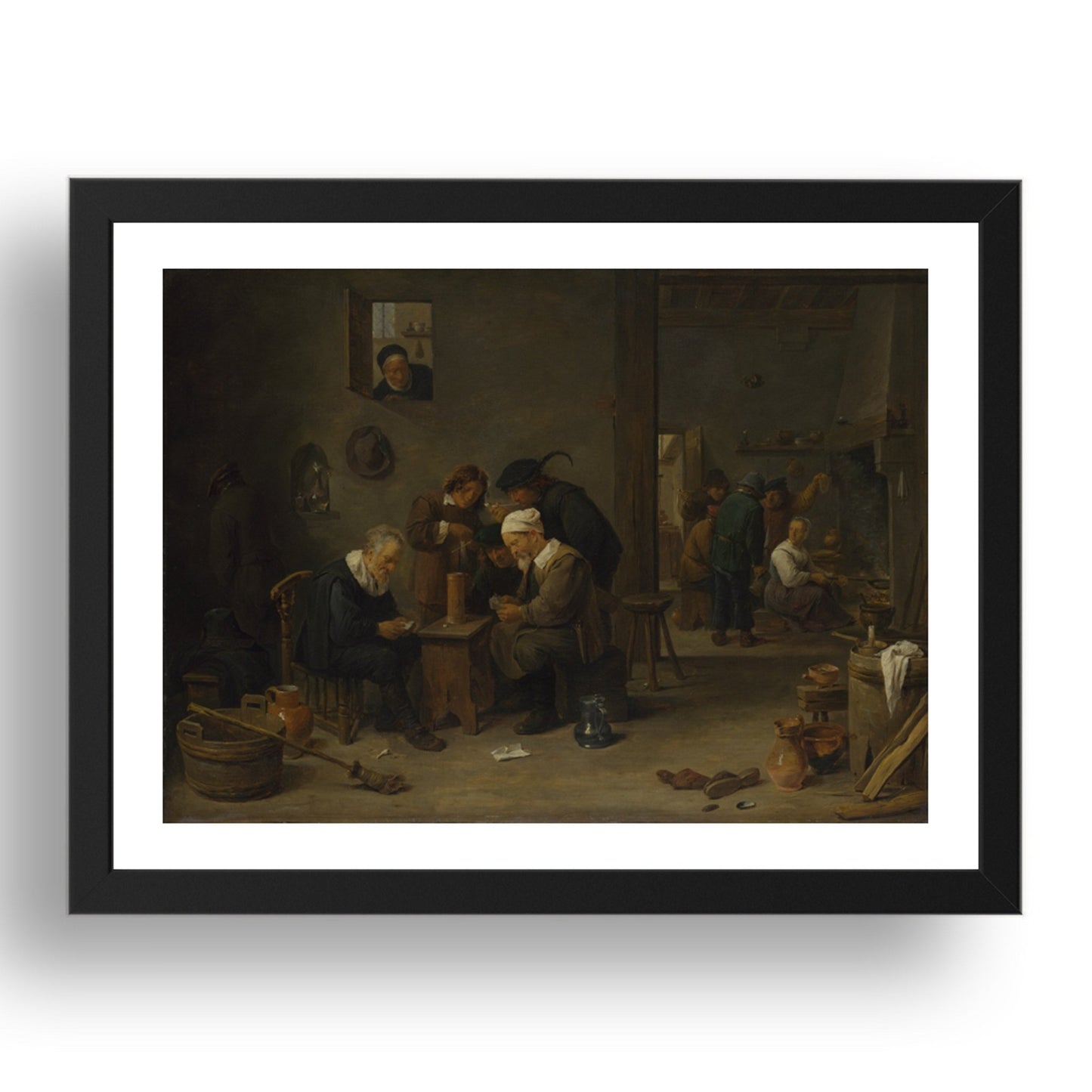 David Teniers the Younger: Two Men playing Cards in the Kitchen of an Inn, Poster in 17x13"(A3) Frame