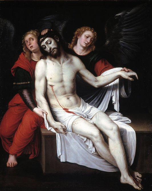 Dead Christ Held by  Two Angels, vintage artwork by Francisco Ribalta, A3 (16x12") Poster Print