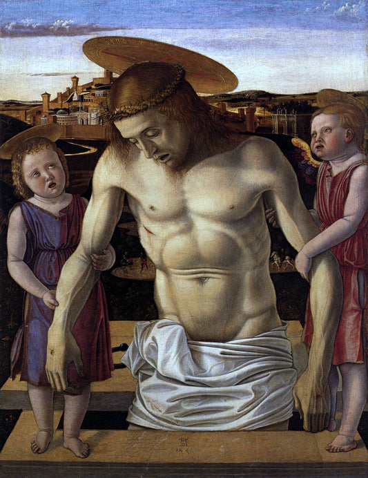 Dead Christ Supported by  Two Angels, vintage artwork by Giovanni Bellini, A3 (16x12") Poster Print