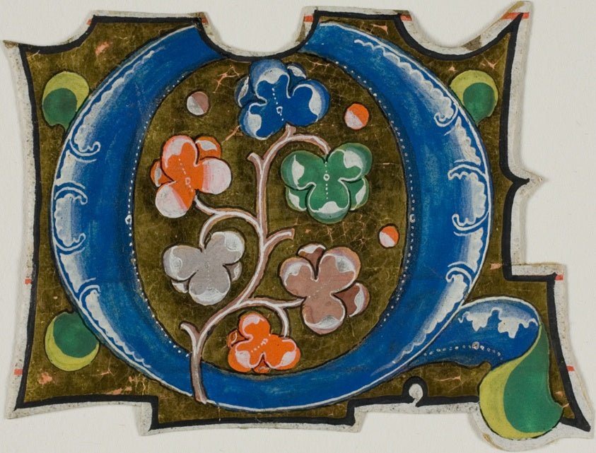 Decorated Initial "Q" with Three Balls and Six Leaves from a Choir Book by  European,23x16"( A2 size ) Poster Print