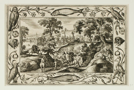 Deer Hunt, from Landscapes with Old and New Testament Scenes and Hunting Scenes by  Adriaen Collaert (Flemish, c. 1560–1618) , 23x16"( A2 size ) Poster Print