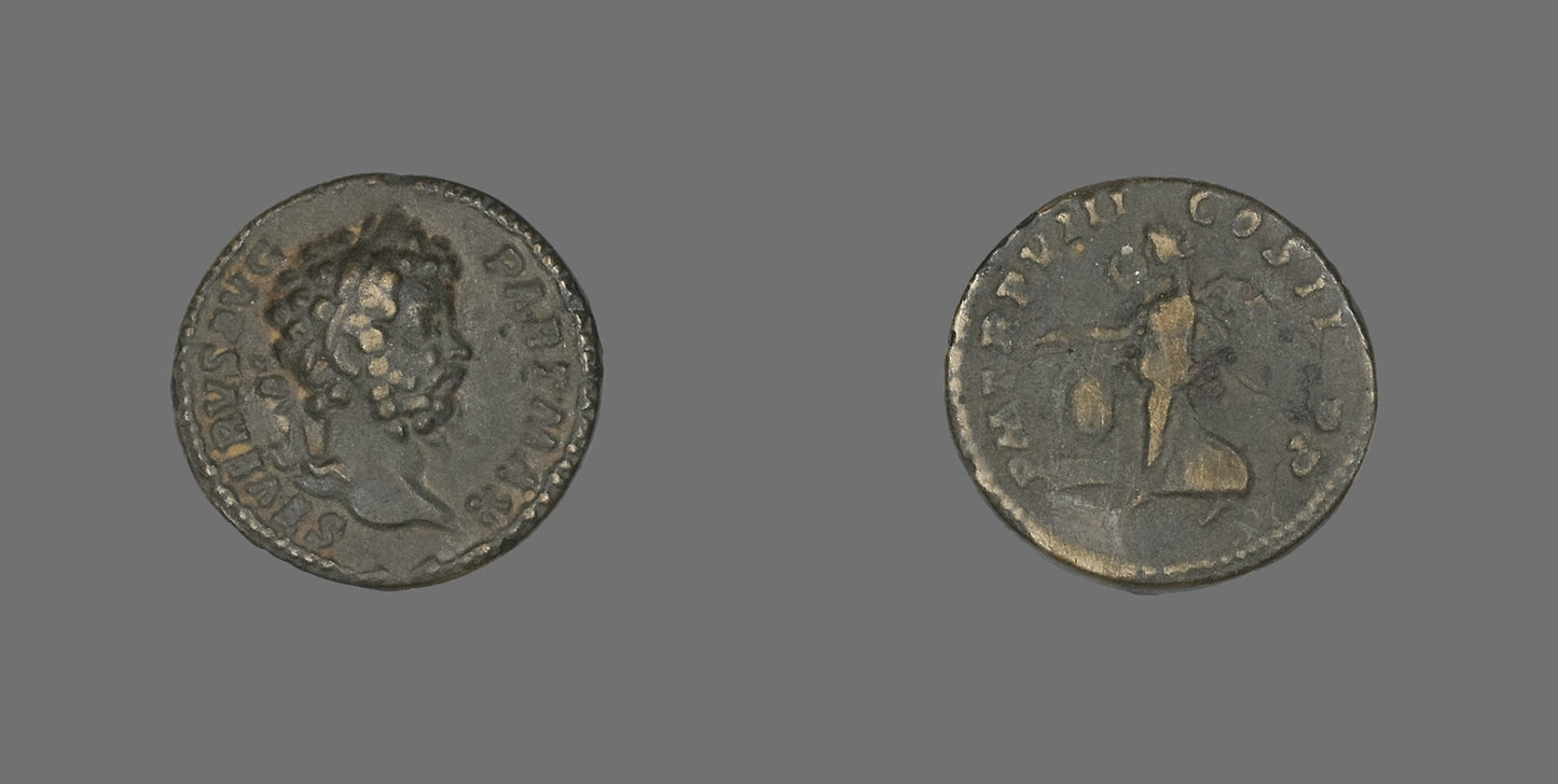 Denarius (Coin) Portraying Emperor Septimius Severus -  Roman, minted in Rome,  Poster Print Wall Art