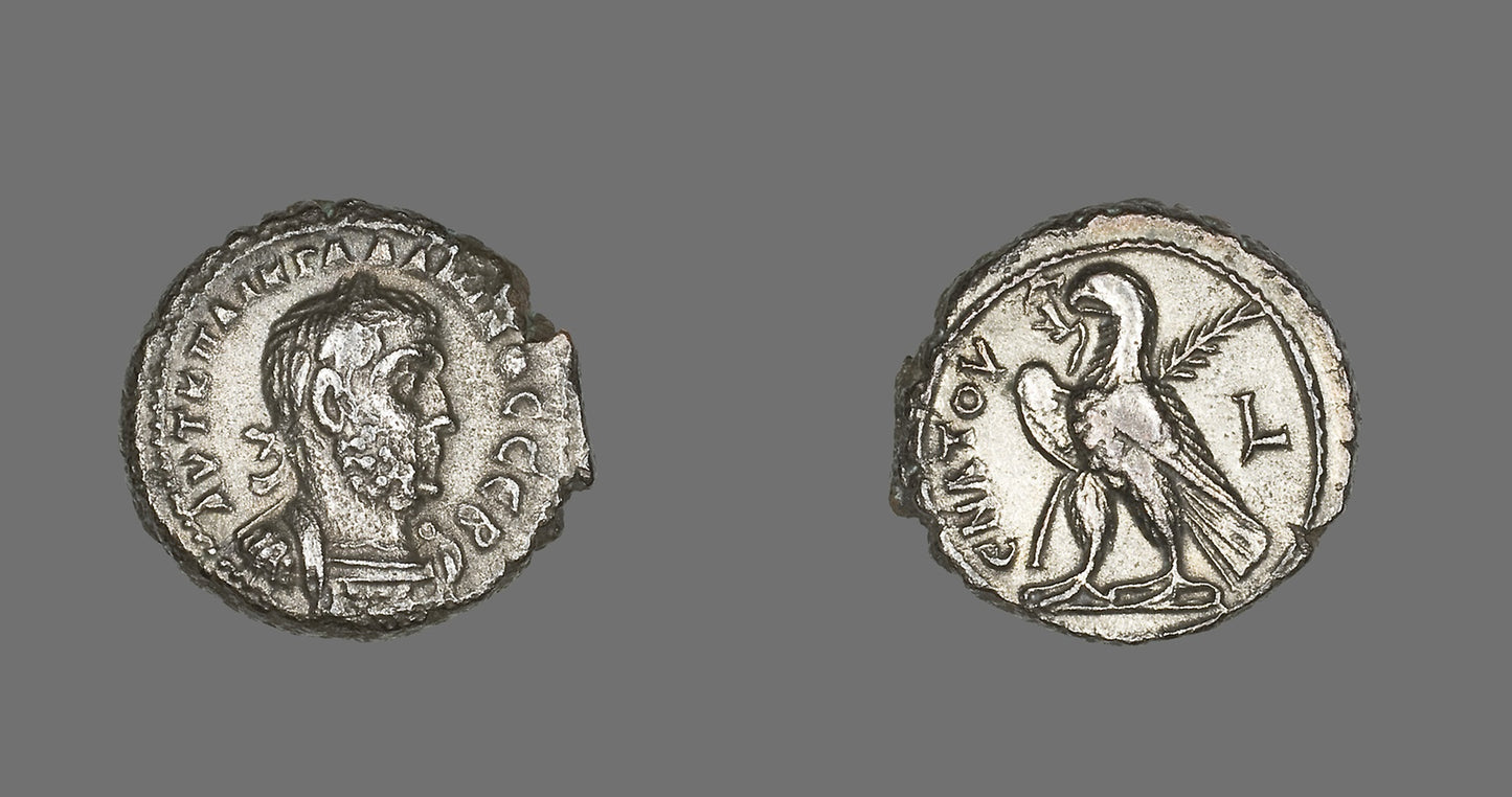 Tetradrachm (Coin) Portraying Emperor Gallienus -  Roman, minted in Alexandria, Egypt,  Poster Print Wall Art