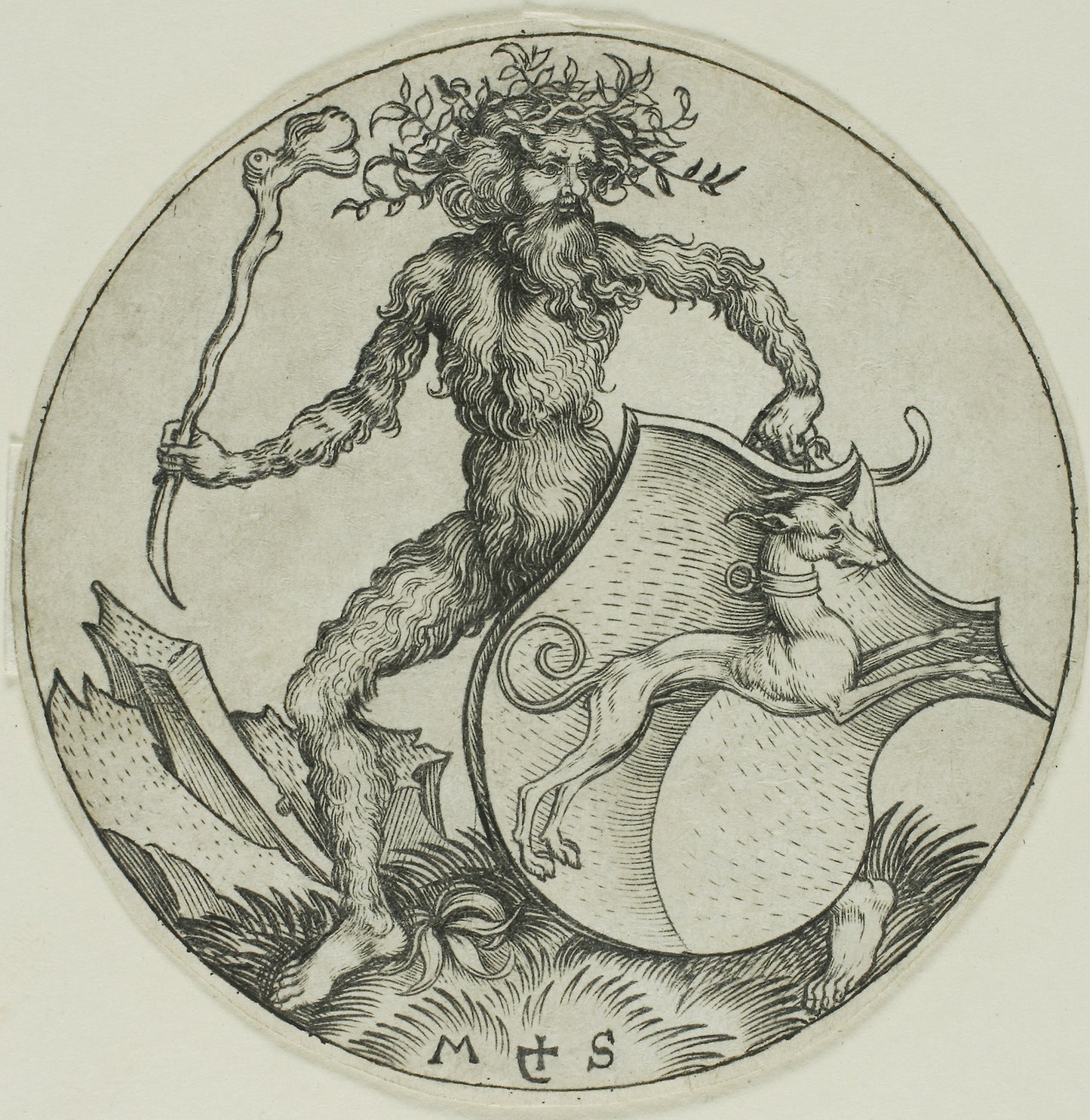 Shield with a Greyhound, Held: a Wild Man: Martin Schongauer, Poster Print Wall Art