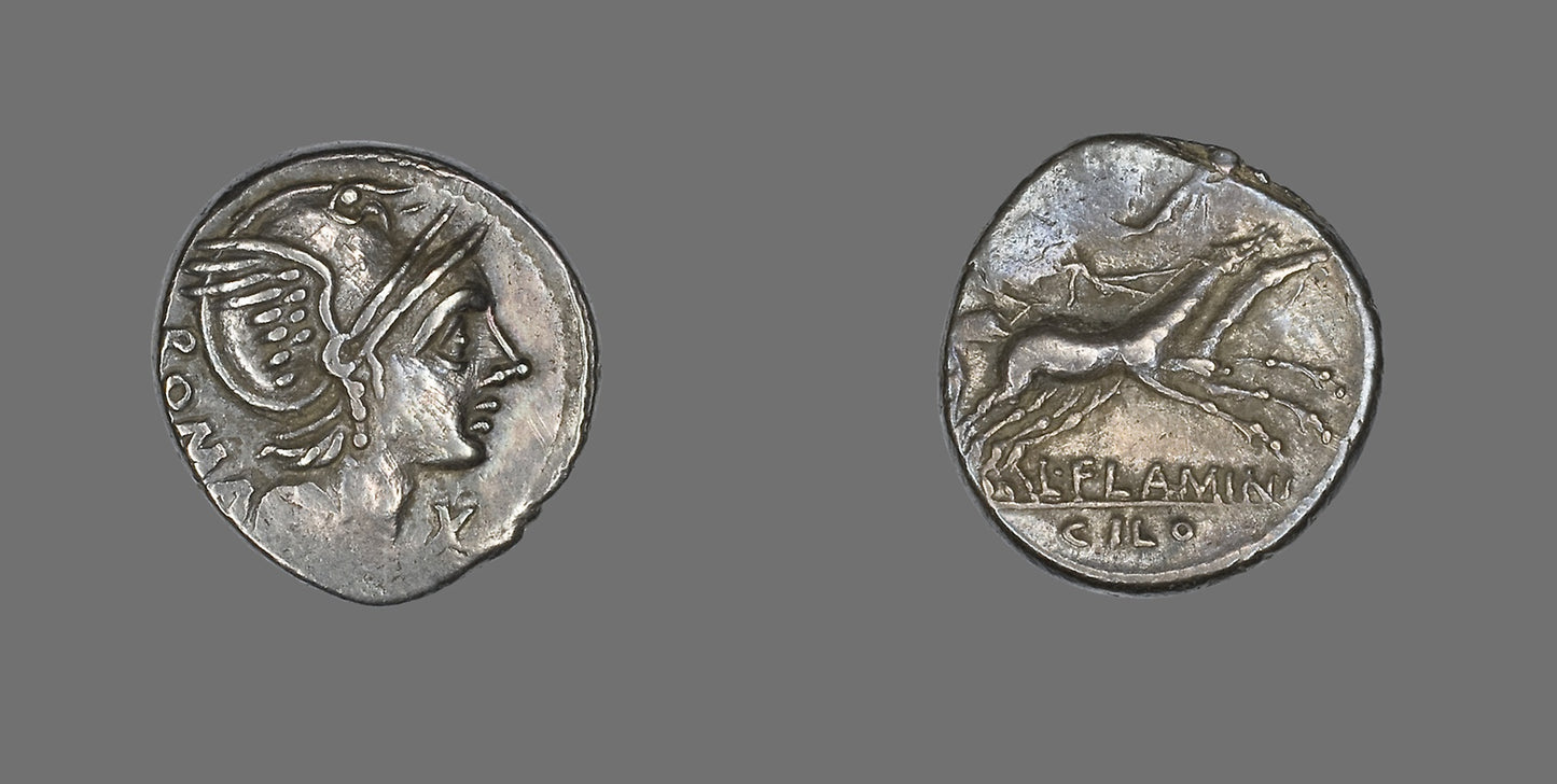 Denarius (Coin) Depicting the Goddess Roma -  Roman,  Poster Print Wall Art